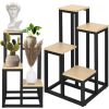 Metāla puķu statīvs ar 4 plauktiem Springos GA0206, 67,5 cm, loft stils, melns/gaiši brūns