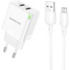 OEM Borofone Wall charger BN15 Strong - 2xUSB - 2,1A with USB to Micro USB cable white