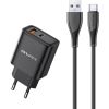 Сетевая зарядка Awei PD81T-EU 22.5W USB-A/USB-C + USB-A to USB-C cable 1.0m черная