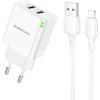 Charger Borofone BN15 10.5W 2xUSB-A + USB-A to Lightning cable 1.0m white