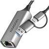 AXAGON ADE-TXCA USB-C USB3.2 Gen 1 + USB-A reduction- Gigabit Ethernet 10/100/1000 Adapter, metal, titan grey