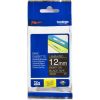 Lenta BROTHER TZE-335, 12 mm x 8 m, balti burti uz melna fona