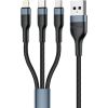 Foneng X51 3in1 USB to USB-C / Micro USB / Lightning Cable, 3A, 1,2m (Black)