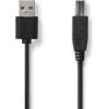 Nedis Printera kabelis USB 2.0 A Male - USB B Male 480 Mbps 2 m, melns