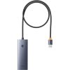 Baseus Sakabinātājs USB-A uz USB 3.0 4 porti + USB-C barošanas ports 50 cm, pelēks