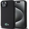 Lacoste Apple  iPhone 15 6.1 Liquid Silicone Microfiber Croc Logo Magsafe Back Cover Black
