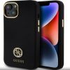 Guess Apple  iPhone 15 Liquid Silicone 4G Strass Metal Logo Case Black