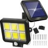 Elight saules enerģijas āra sienas lampa ar 120 COB LED gaismas diodēm – kustību sensors (PIR), 5 m kabelis, izturīgs ABS korpuss, melns
