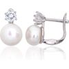 Sudraba auskari ar 'angļu' slēdzēju #2203847(PRh-Gr)_CZ+PE, Sudrabs 925°, rodijs (pārklājums), Cirkoni, Pērles, 2.5 gr. Ar "angļu" slēdzēju