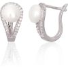 Sudraba auskari ar 'angļu' slēdzēju #2203846(PRh-Gr)_CZ+PE, Sudrabs 925°, rodijs (pārklājums), Cirkoni, Pērles, 3.3 gr. Ar "angļu" slēdzēju