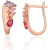 Sudraba auskari ar 'angļu' slēdzēju #2204315(PAu-R)_CZ-MIX, Sudrabs 925°, sarkanais zelts (pārklājums), Cirkoni, 2.7 gr. Ar "angļu" slēdzēju