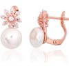 Sudraba auskari ar 'angļu' slēdzēju #2204152(PAu-R)_CZ+PE, Sudrabs 925°, sarkanais zelts (pārklājums), Cirkoni, Pērles, 2.4 gr. Ar "angļu" slēdzēju