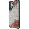 Guess PU Leather 4G Flowers Print Metal Classic Logo MagSafe Case Aizsargapvalks priekš Samsung Galaxy S25 Ultra / rozā Neoriģinālie Maciņi