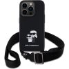 Karl Lagerfeld Saffiano Karl and Choupette Чехол с металлическим наплечным ремнём для iPhone 15 Pro / чёрный Чехлы - альтернативные