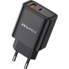 Charger Awei PD81-EU 22.5W USB-A/USB-C black Telefonu lādētāji 220v