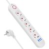 Maclean power strip, 5 socket extension + 3xUSB, 110-240V AC 50/60Hz, 2.1A max 2500W, 1.5m, white, MCE395 W Strāvas pagarinātāji
