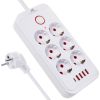 Maclean power strip, 6 socket extension + 4xUSB, 110-240V AC 50/60Hz, 2.1A max 2500W, 1.5 m, white, MCE389 W Strāvas pagarinātāji
