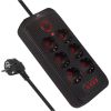 Maclean power strip, 6 socket extension + 4xUSB, 110-240V AC 50/60Hz, 2.1A max 2500W, 1.5 m, black, MCE389 B Strāvas pagarinātāji