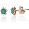 Золотые серьги-пуссеты #1200249(Au-R+PRh-W)_DI+EM, Красное Золото 585°, родий (покрытие), Бриллианты (0,072Ct), Изумруд (0,28Ct), 1.29 гр. Puseti klasiskie