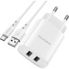 OEM Borofone BN2 tālruņa lādētājs USB | 5V | 2.1A | 10.5W + USB-C kabelis balts Telefonu lādētāji 220v