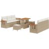 vidaXL 9-częściowy zestaw sofy ogrodowej z poduszkami, beżowy, polirattan, akacja Dārza mēbeļu komplekti