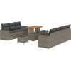 Vidaxl Zestaw 10 częściowy sof ogrodowych z poduszkami szary rattanu poliesterowego acacia Dārza mēbeļu komplekti