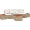 Vidaxl 5-częściowy zestaw sof ogrodowych z poduszkami beż z polirattanu akacjowego Dārza mēbeļu komplekti