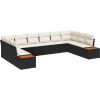 vidaXL 10-częściowy zestaw sofy ogrodowej z poduszkami czarna poli rattan akacja Dārza mēbeļu komplekti