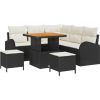 vidaXL Zestaw 8-członowy sofa ogrodowa z poduszkami Czarny Polirattan Akacja Dārza mēbeļu komplekti