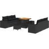 9-częściowy zestaw sof ogrodowych vidaXL z poduszkami czarny polirattan akacjowy Dārza mēbeļu komplekti