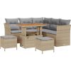 vidaXL 8-częściowy zestaw sofy ogrodowej z poduszkami Beżowy Polirattan Akacja Dārza mēbeļu komplekti
