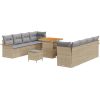 vidaXL Zestaw sofy ogrodowej 11-częściowej z poduszkami Beżowy poli rattan akacja Dārza mēbeļu komplekti