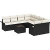 vidaXL 9-częściowy zestaw sof ogrodowych z poduszkami, czarny polirattan Dārza mēbeļu komplekti