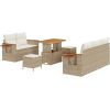 Vidaxl Zestaw 8-elementowy sof ogrodowych z poduszkami Beżowy Polirattan Akacja Dārza mēbeļu komplekti