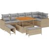vidaXL 9-częściowy zestaw sof ogrodowych z poduszkami Beżowy Polirattan Akacja Dārza mēbeļu komplekti