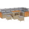Vidaxl Zestaw 9-częściowy sofy ogrodowej z poduszkami Beżowy Poli Rattan Akacja Dārza mēbeļu komplekti