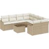 Vidaxl Zestaw 9-częściowy sof ogrodowych z poduszkami beżowy z polirattanu Dārza mēbeļu komplekti