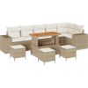 Zestaw sof ogrodowych vidaXL 10-częściowy z poduszkami z beżowego polirattanu i akacji Dārza mēbeļu komplekti