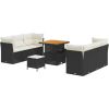 9-częściowy zestaw sof ogrodowych vidaXL z poduszkami Czarny Polirattan Akacja, 3-częściowy zestaw do jadalni ogrodowej vidaXL z poduszkami Czarny Polirattan Akacja Dārza mēbeļu komplekti