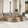 vidaXL 10-Częściowy Zestaw Sofy Ogrodowej z Poduszkami Beżowy Polirattan Akacja Dārza mēbeļu komplekti