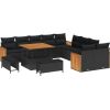 vidaXL 13-częściowy zestaw sofy ogrodowej z poduszkami Czarny Polirattan Akacjowy Dārza mēbeļu komplekti