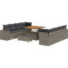 Vidaxl Zestaw ogrodowy 11-częściowy z poduszkami Szary Polirattan Akacja, Zestaw jadalny 3-częściowy z poduszkami Szary Polirattan Akacja Dārza mēbeļu komplekti