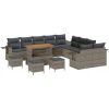 vidaXL 14-częściowy zestaw sofy ogrodowej z poduszkami, szary, polirattan, akacja, vidaXL 4-częściowy zestaw jadalniany ogrodowy z poduszkami, szary, polirattan, akacja Dārza mēbeļu komplekti
