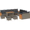 Zestaw mebli ogrodowych vidaXL 14-częściowy z poduszkami Szary Polirattan Akacja, Sofa ogrodowa vidaXL 2-osobowa z poduszkami Szary Polirattan, Zestaw do jadalni ogrodowej vidaXL 4-częściowy z poduszkami Szary Polirattan Akacja Dārza mēbeļu komplekti