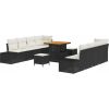 Zestaw sofy ogrodowej vidaXL 11 elementów z poduszkami czarny polirattan akacja, Sofa ogrodowa vidaXL 2-osobowa z poduszkami czarny polirattan, Zestaw do jadalni ogrodowej vidaXL 3 elementy z poduszkami czarny polirattan akacja Dārza mēbeļu komplekti