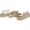 Zestaw mebli ogrodowych vidaXL 9 części z poduszkami Beżowy Polirattan Akacja, Sofa ogrodowa 2-osobowa vidaXL z poduszkami Beżowy Polirattan, Zestaw jadalny vidaXL 3 części z poduszkami Beżowy Polirattan Akacja Dārza mēbeļu komplekti