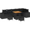 vidaXL 9-elementowy zestaw sof ogrodowych z poduszkami czarny polirattan akacja, vidaXL 3-elementowy zestaw do jadalni na świeżym powietrzu z poduszkami czarny polirattan akacja Dārza mēbeļu komplekti