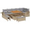 Duży zestaw sofy ogrodowej vidaXL 9-częściowy z poduszkami Beżowy polirattan akacja, Zestaw do jadalni vidaXL 3-częściowy z poduszkami Beżowy polirattan akacja Dārza mēbeļu komplekti