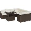 9-częściowy zestaw sof ogrodowych vidaXL z poduszkami z brązowego polirattanu, 2-osobowa sofa ogrodowa vidaXL ze schowkiem i poduszkami z brązowego polirattanu Dārza mēbeļu komplekti