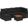 Zestaw sofy ogrodowej vidaXL 7 elementów z poduszkami czarny polirattan akacja, Sofa ogrodowa vidaXL 2-osobowa z miejscem na przechowywanie i poduszkami czarny polirattan Dārza mēbeļu komplekti
